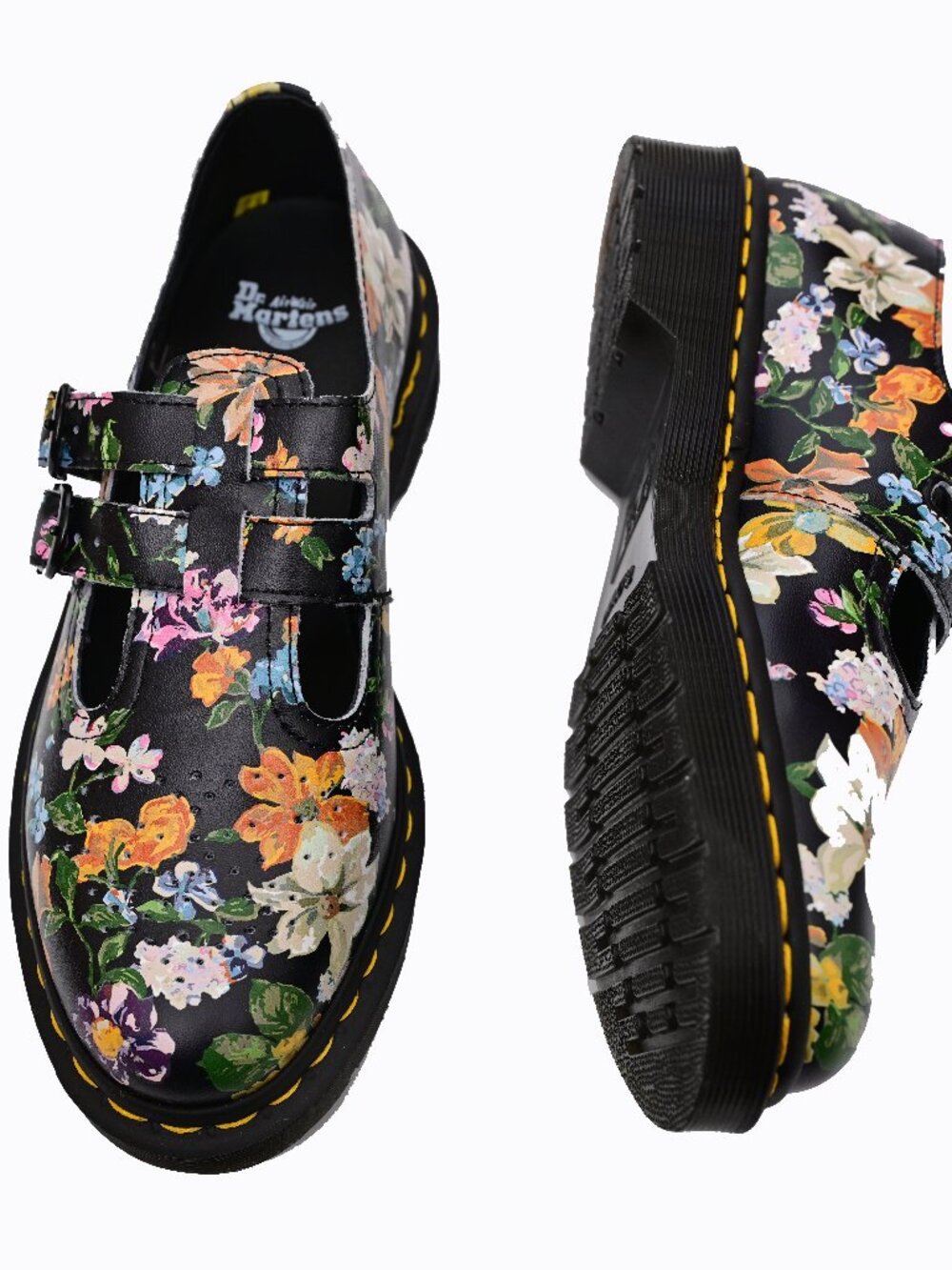DR MARTENS- "Docs" Black Darcy Floral Backhand EU39 US 8 Mary Janes Circa-90s - Picture 2 of 11